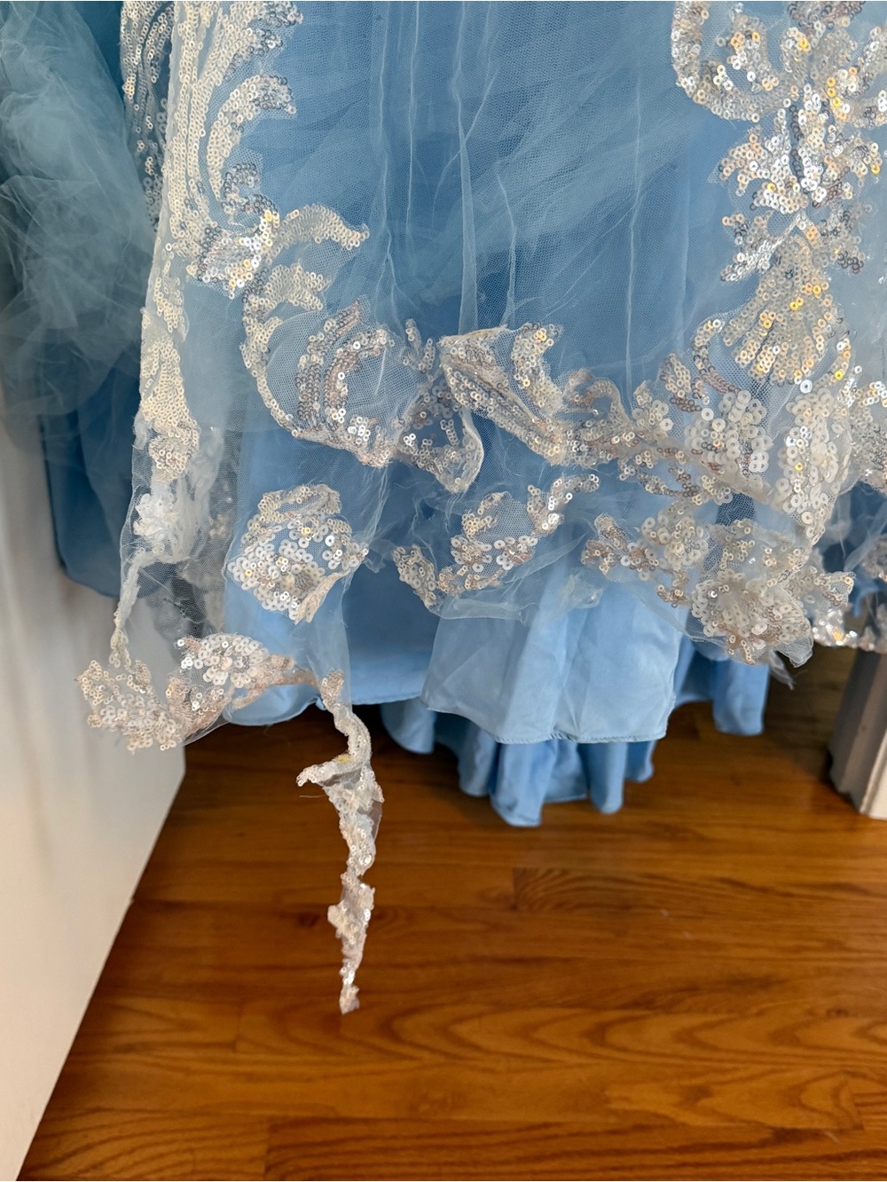 Sz 8 Morilee Madeline Gardner Sparkle Lace Ball Gown Formal Dress - Light Blue - Picture 3 of 11